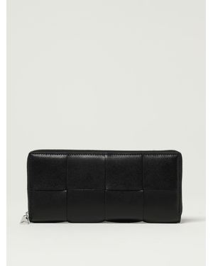 Bottega Veneta Zip Around Closure Woven Leather Wallet For Essentials - Black
