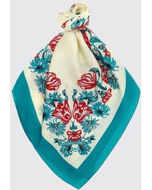 Pinko Limbo Floral Print Silk Blend Twill Scarf - Blue