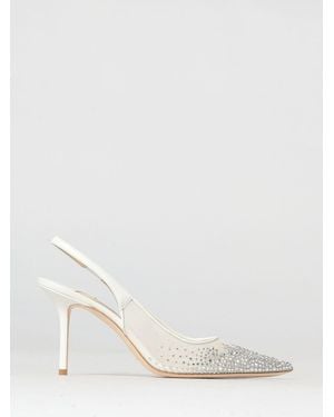 Jimmy Choo Love Leather And Mesh Slingback Pumps With Crystals - White