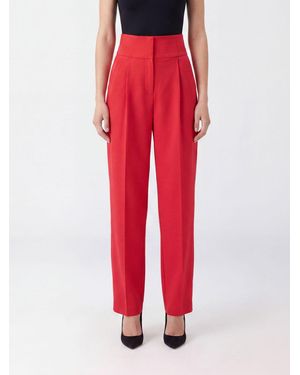 Elisabetta Franchi High-Waisted Virgin Wool Gabardine Palazzo Trousers - Red