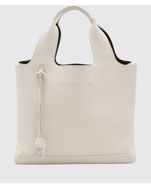 Hogan H Hammered Leather Handbag - Natural