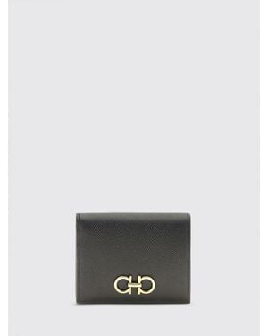 Ferragamo Cartera Bifold Gancini De Piel De Becerro Con Monedero - Gris