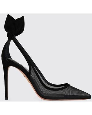 Aquazzura Bow Tie Mesh Nylon Court Shoes With High Heel And Knot Detail - Black