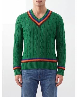 Polo Ralph Lauren V-Neck Wool And Cotton Blend Jumper With Contrast Tipping - Green