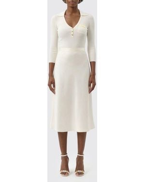 Elisabetta Franchi Silk Blend Midi Dress - Natural