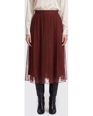 Brunello Cucinelli High-Waisted Silk Full Midi Skirt - Red