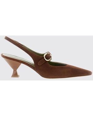 MARIA LUCA Natalia Leather Slingback Court Shoes With Medium Cone Heel - Brown