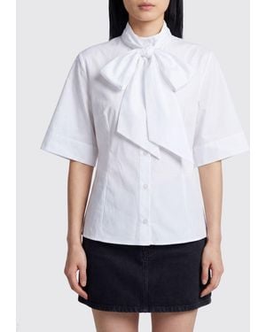 By Malene Birger Camisa De Algodón Orgánico Con Cuello Lavallière Y Manga Corta - Blanco