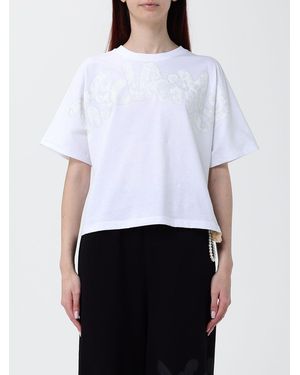 DISCLAIMER Cropped Cotton T-Shirt With Printed Logo And Crew Neck - White