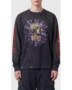 SAINT Mxxxxxx Long-Sleeved Graphic Print Cotton T-Shirt - Blue