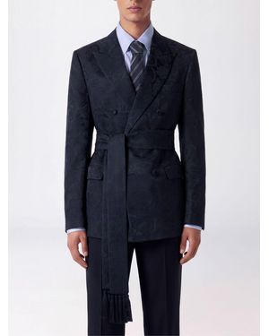 Valentino Garavani Silk And Wool Jacquard Robe Blazer With Belt - Blue
