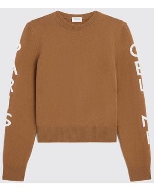 Celine Wool And Cashmere Knit Jumper With Logo - Brown