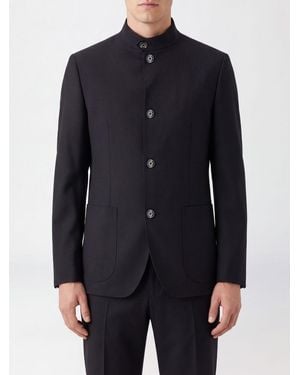 Lardini Einreihiger Blazer Slim Fit Aus Stretch-Schurwolle Mit Stehkragen - Blau