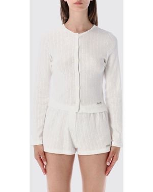 Sporty & Rich Sporty &Amp Rich Slim-Fit-Cardigan Aus Baumwolle Mit Rundhalsausschnitt Und Logo - Weiß