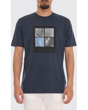 BOSS Short-Sleeved Cotton T-Shirt With Graphic Print And Crew Neck - Blue