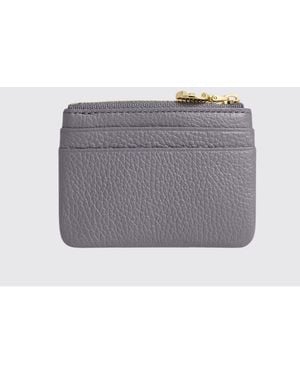 Coccinelle C-Me Softy Grained Leather Flat Card Holder With Zip - Gray