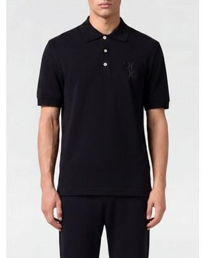 Billionaire Short-Sleeved Cotton Polo Shirt With Hexagonal Logo And Ribbed Collar - Black