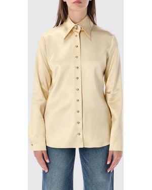 KHAITE Slim Fit Viscose Satin Shirt With Pointed Collar - Natural