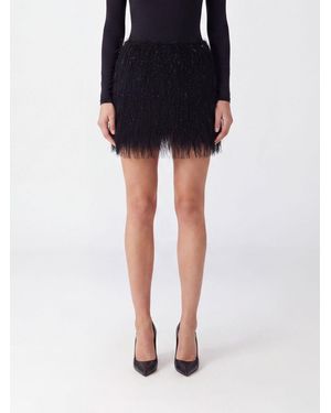 Liu Jo Slim Fit Pencil Midi Skirt With Embroidery And Fringes - Black