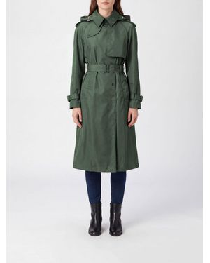 Burberry Knee-Length Double-Breasted Nylon Trench Coat With Hood And Adjustable Belt - Green