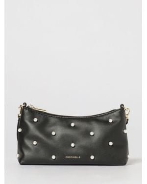 Coccinelle Aura Leather Shoulder Bag With Synthetic Pearls - Grey