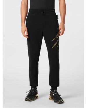 Philipp Plein Jersey Jogging Trousers With Drawstring Waist And Printed Logo - Black