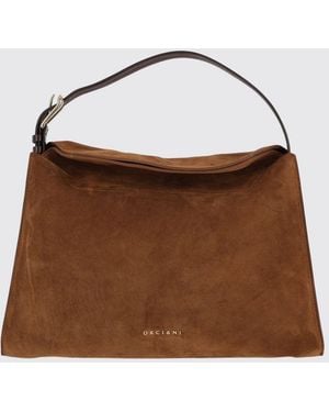 Orciani Trinity Suede Calfskin Shoulder Bag With Adjustable Handle - Brown