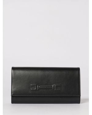 Elisabetta Franchi Leather Clutch With Embossed Logo - Grey