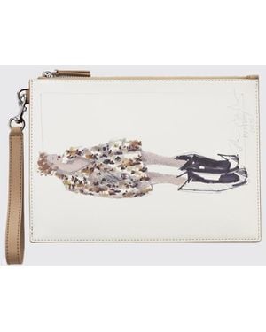 Marc Jacobs The Runway Illustration Leather Clutch With Graphic Print - Natural