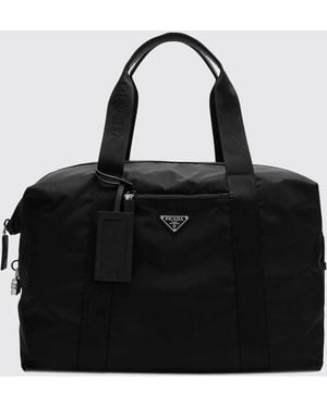 Prada Schwarze Reisetasche Aus Re-Nylon Und Saffiano