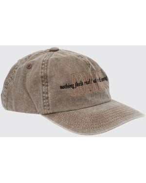 AMISH Cotton Denim Baseball Cap With Embroidered Logo And Slogan - Brown