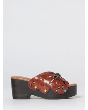 Kurt Geiger Butterfly Leather Wedge Sandals With Rhinestones - Brown