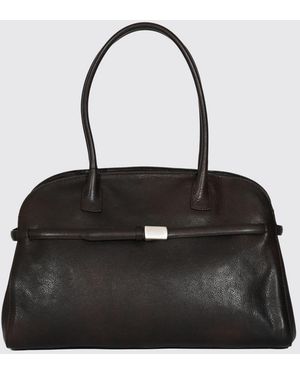 Orciani Large Aura Calfskin Shoulder Bag With Double Handle - Black