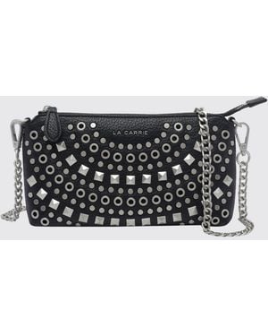 La Carrie Embroidered Crossbody Bag With Studs, Rhinestones And Chain Strap - White