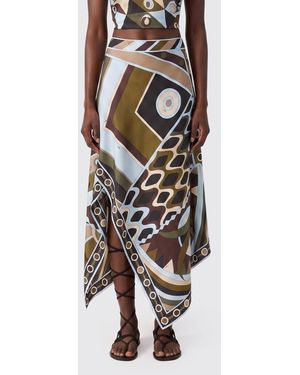 PUCCI Asymmetric Printed Silk Skirt - Green