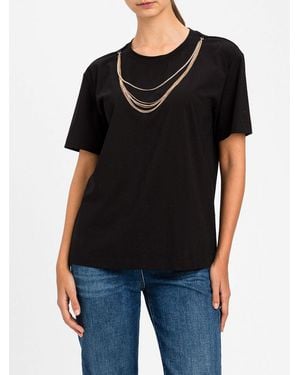 Twinset Cotton T-Shirt With Metal Mesh Application - Black