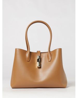 Furla Goccia Medium Grained Leather Shoulder Bag With Double Handle - Natural