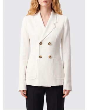 Ami Paris Double-Breasted Linen Blend Blazer - White