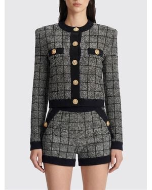 Balmain Tweed Check Cardigan - Black