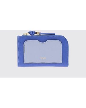 Fendi Tarjetero Bicolor De Piel De Becerro Con Cremallera Y Anilla - Azul