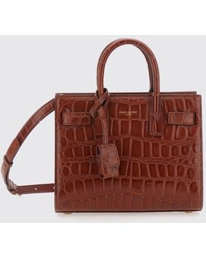 Saint Laurent Sac De Jour Mini Croc-Embossed Calfskin Handbag - Brown