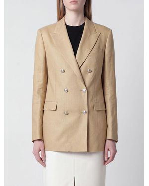 Tagliatore 100% Linen Double-Breasted Blazer With Back Vent - Natural