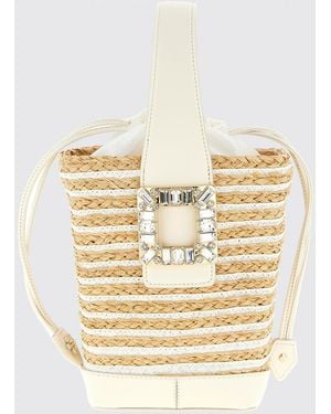 Roger Vivier Viv' Skate Raffia And Leather Bag With Jewel Buckle - Natural