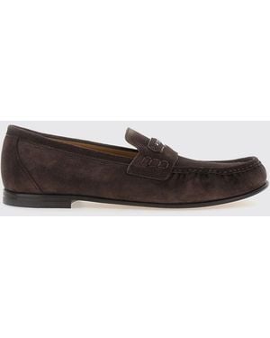 Fendi Suede Penny Loafers With Metal Lettering Logo - White
