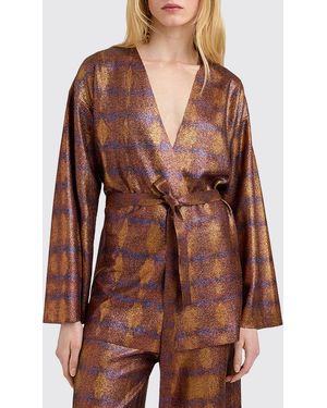 Momoní MomonÌ Cardigan Style Robe En Viscose À Imprimé Abstrait Avec Ceinture À La Taille - Marron