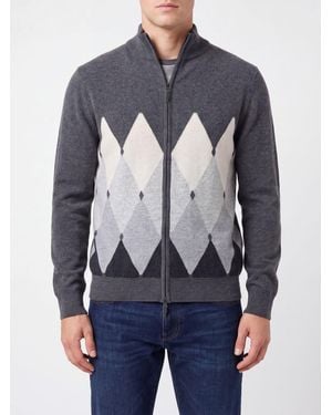 Ballantyne Argyle-Muster 100% Kaschmir-Reißverschluss-Cardigan - Blau