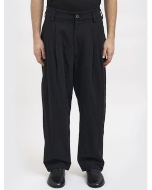 Ziggy Chen Wool And Linen Wide-Leg Trousers - Black
