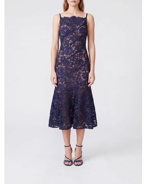 Self-Portrait A-Line Lace Midi Dress With Square Neckline And Off-The-Shoulder Design - Blue