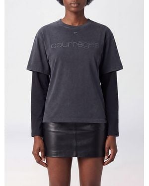 Courreges CourrÈ Ges Long-Sleeved Cotton T-Shirt With Tone-On-Tone Logo - Blue