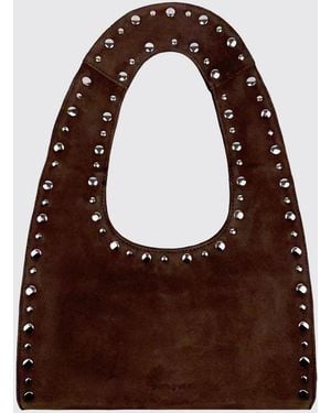 GIMAGUAS Franca Embroidered Leather Shoulder Bag With Studs And Flat Handle - Brown